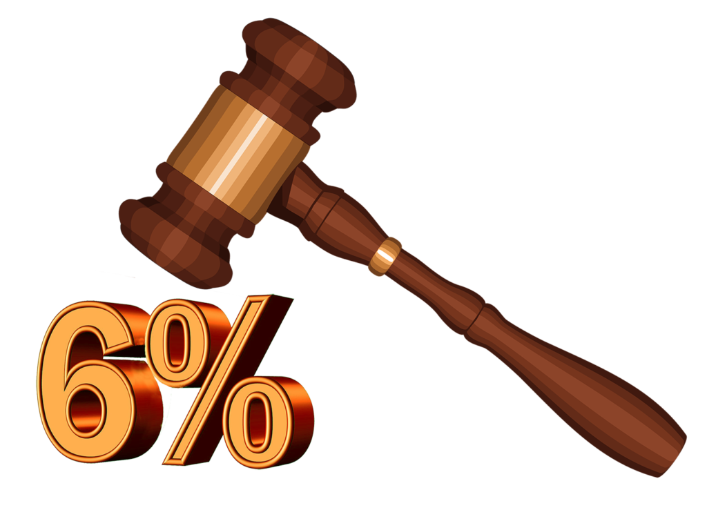 A gavel posing to hit "6%"